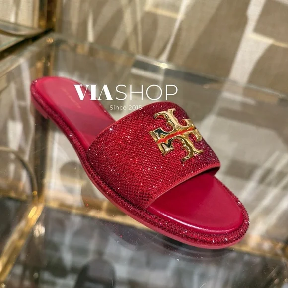 Tory Burch‎ Everly Rhinestone Slides, Red, HOLIDAY EDITION - Picture 5 of 10